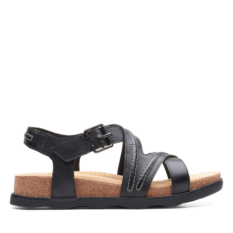 Black Clarks Brynn Ave Leather Women\'s Sandals | 86279-QMNK