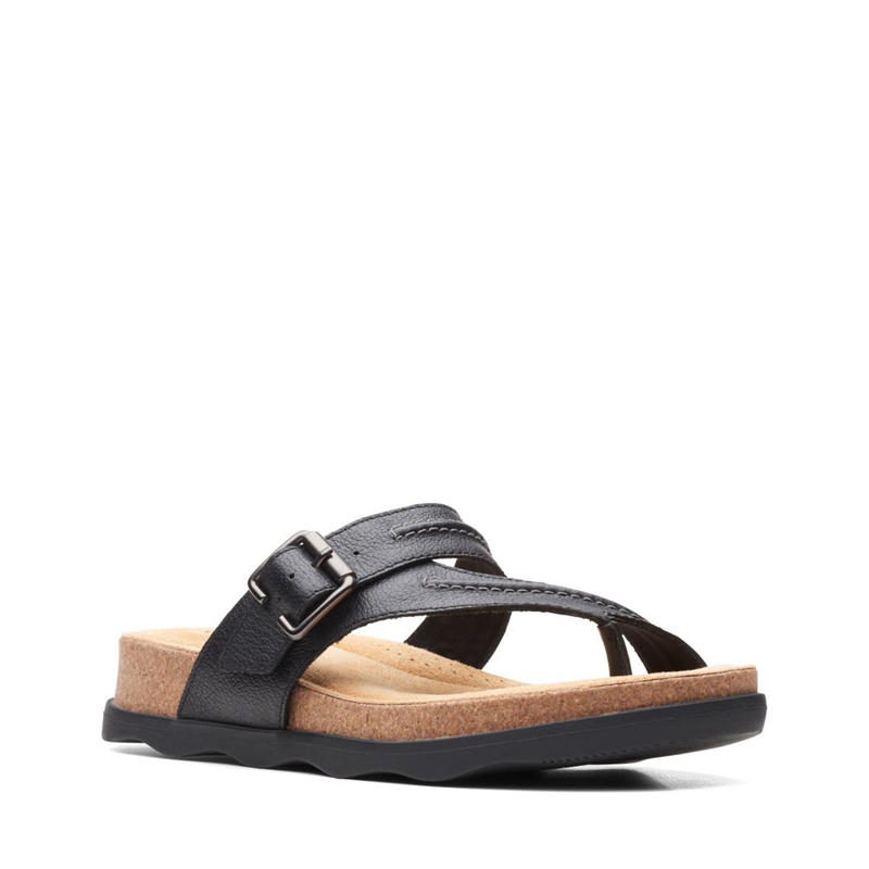 Black Clarks Brynn Madi Leather Women's Sandals | 87392-WKCX