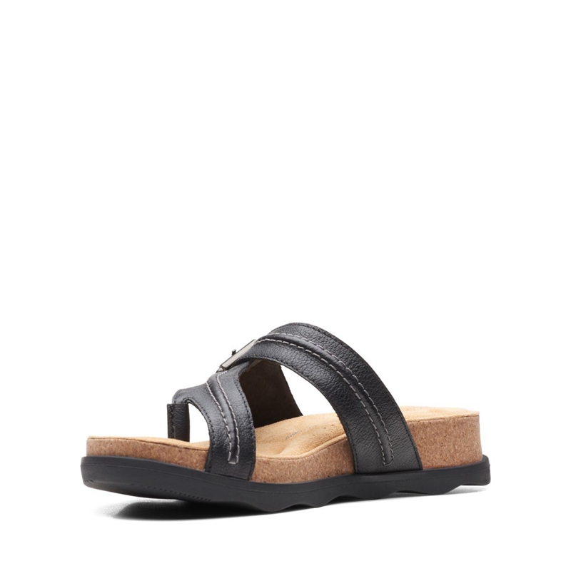 Black Clarks Brynn Madi Leather Women's Sandals | 87392-WKCX