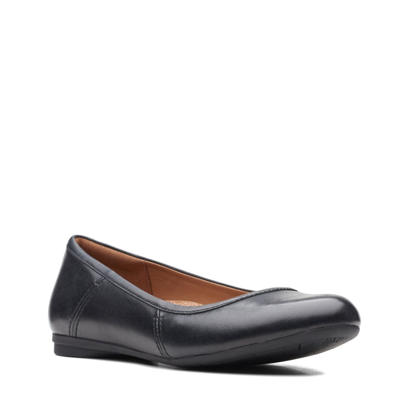 Black Clarks Canebay Plain Leather Women's Flat Shoes | 62351-QZXC