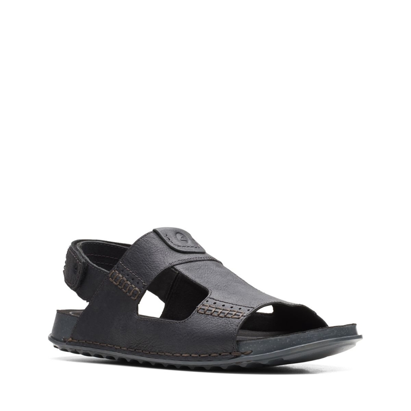 Black Clarks Crestview Bay Leather Men's Sandals | 71409-FODT