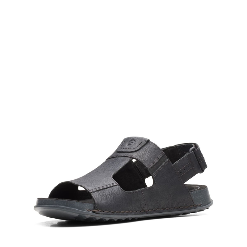 Black Clarks Crestview Bay Leather Men's Sandals | 71409-FODT