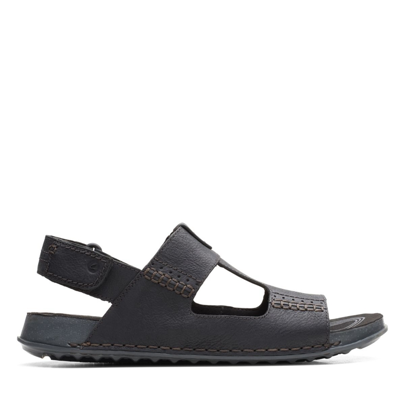 Black Clarks Crestview Bay Leather Men\'s Sandals | 71409-FODT