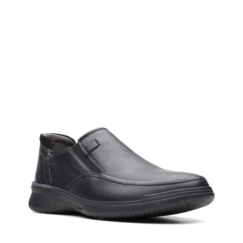 Black Clarks Donaway Step Leather Men's Slip Ons | 48207-GKLX