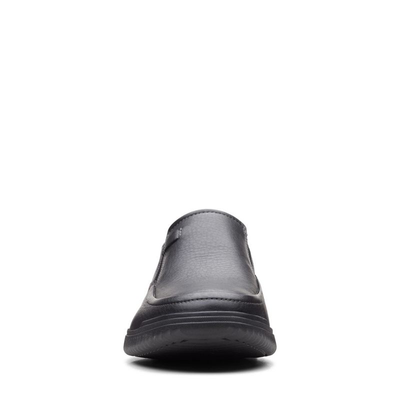 Black Clarks Donaway Step Leather Men's Slip Ons | 48207-GKLX