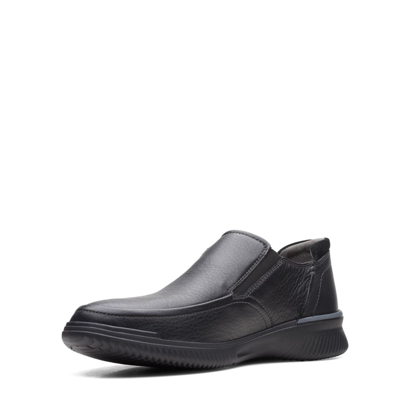 Black Clarks Donaway Step Leather Men's Slip Ons | 48207-GKLX