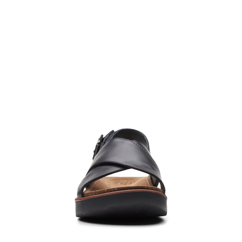 Black Clarks Elayne Cross Leather Women's Sandals | 41958-GRKU