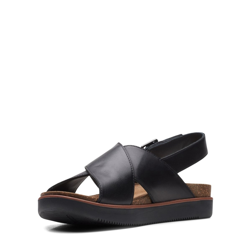 Black Clarks Elayne Cross Leather Women's Sandals | 41958-GRKU