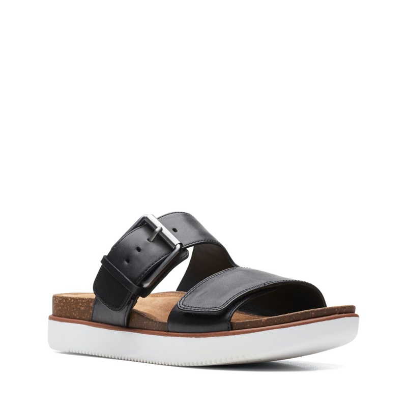 Black Clarks Elayne Ease Leather Women's Sandals | 84250-KWBL