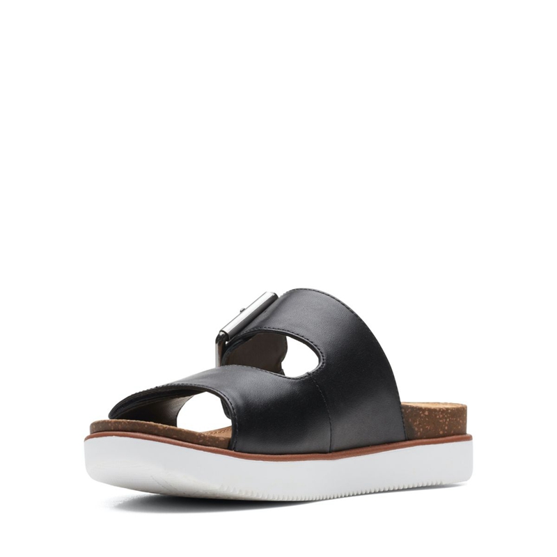 Black Clarks Elayne Ease Leather Women's Sandals | 84250-KWBL