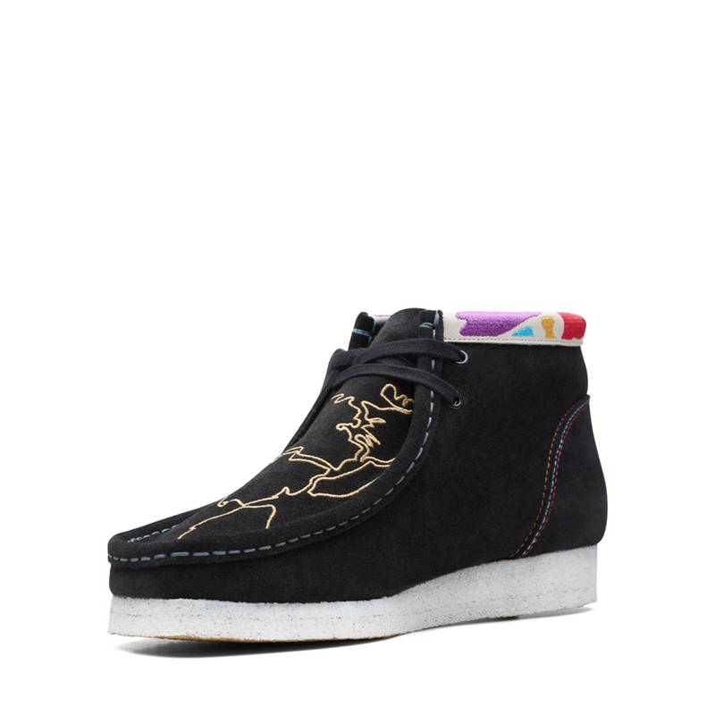 Black Clarks Embroidery Men's Desert Boots | 25617-DSUW