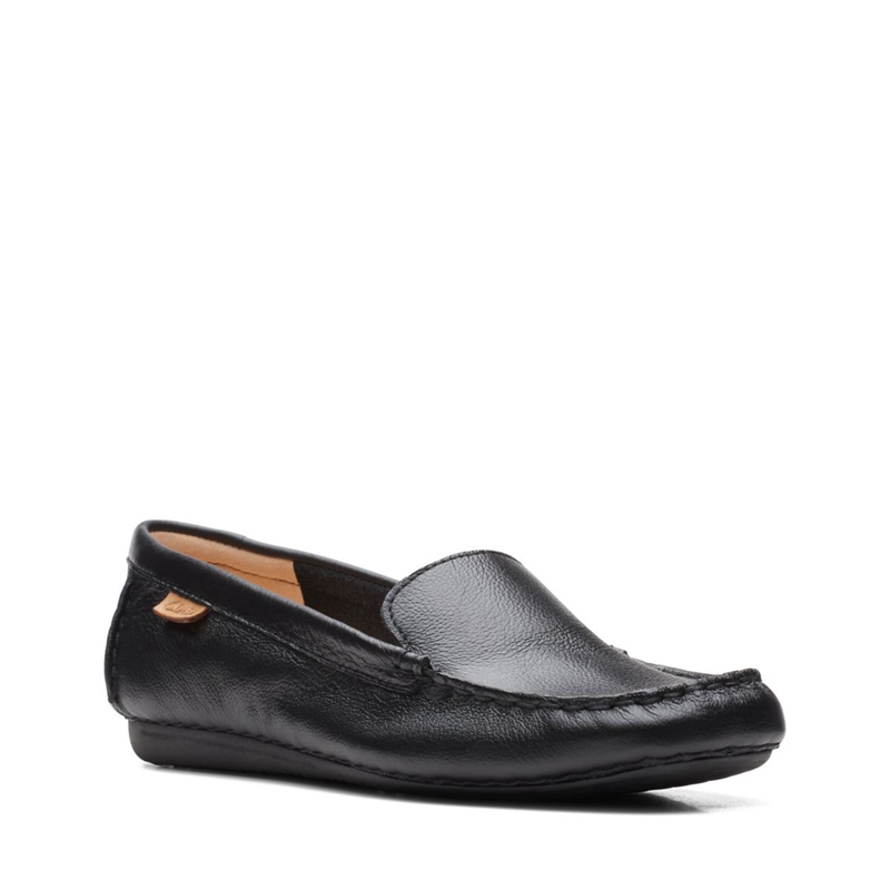 Black Clarks Freckle Walk Leather Women's Flat Shoes | 58976-BLQK