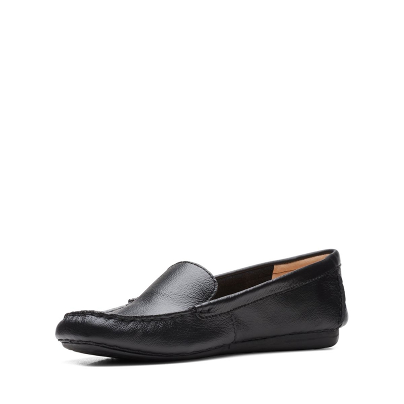 Black Clarks Freckle Walk Leather Women's Flat Shoes | 58976-BLQK