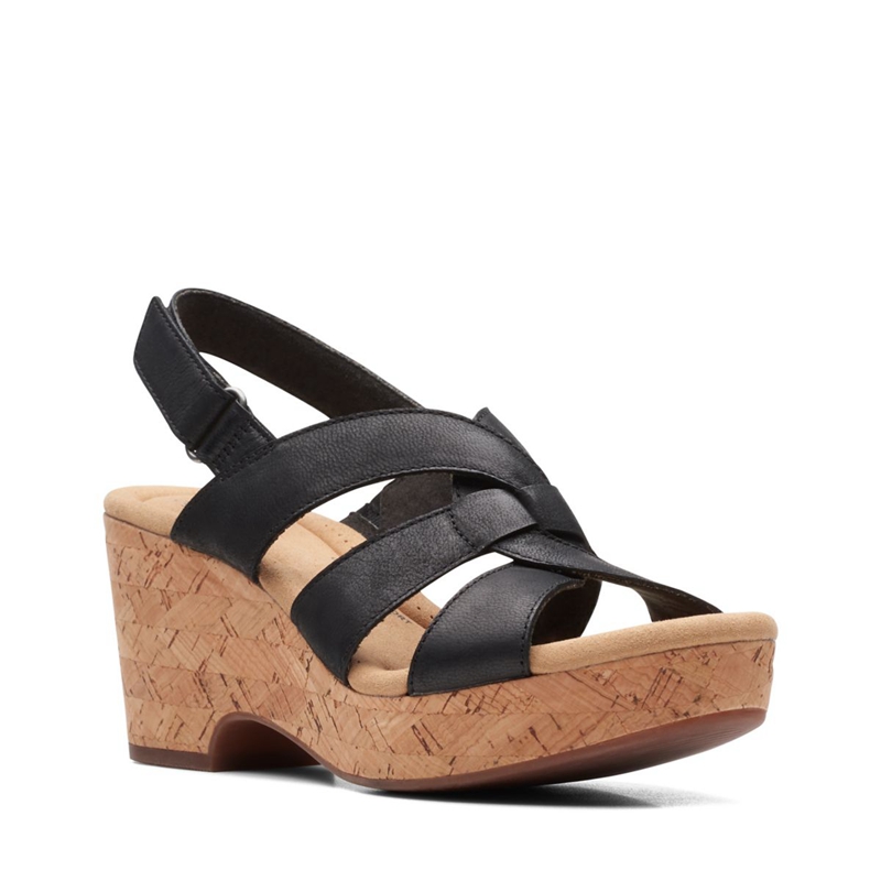 Black Clarks Giselle Beach Leather Women's Sandals | 58462-RUSN