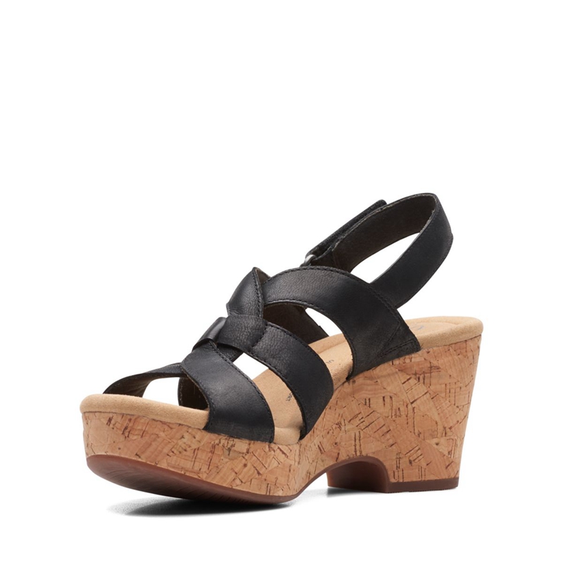 Black Clarks Giselle Beach Leather Women's Sandals | 58462-RUSN