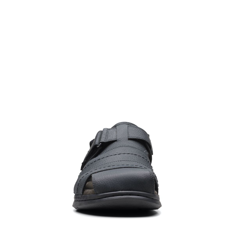 Black Clarks Hapsford Cove Blk Tumbled Lea Men's Sandals | 17098-TBGL