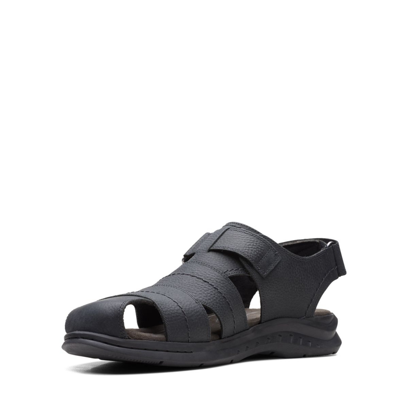 Black Clarks Hapsford Cove Blk Tumbled Lea Men's Sandals | 17098-TBGL