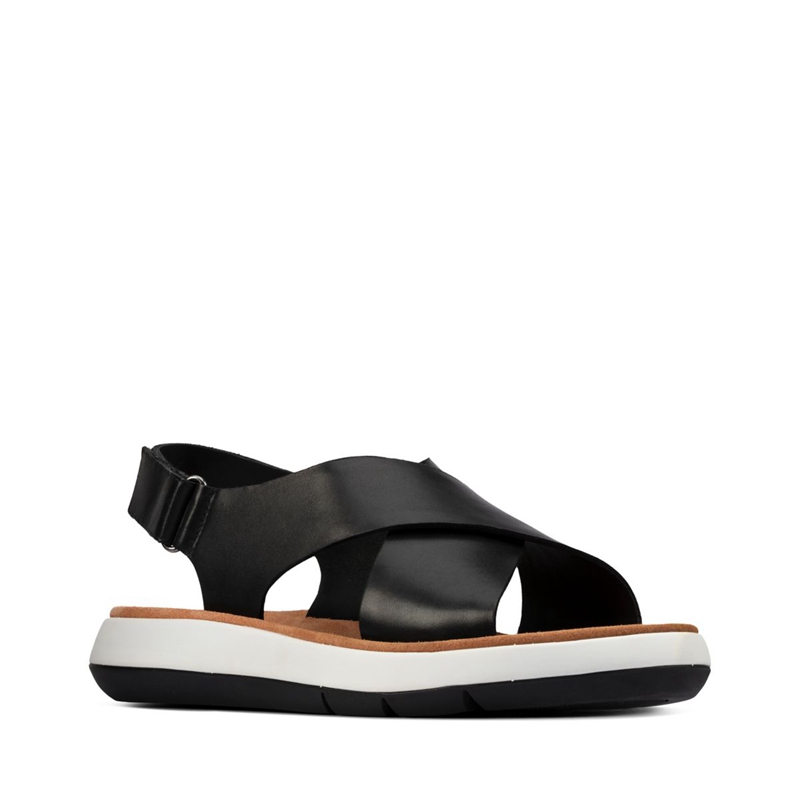 Black Clarks Jemsa Cross Leather Women's Sandals | 62307-LVOU