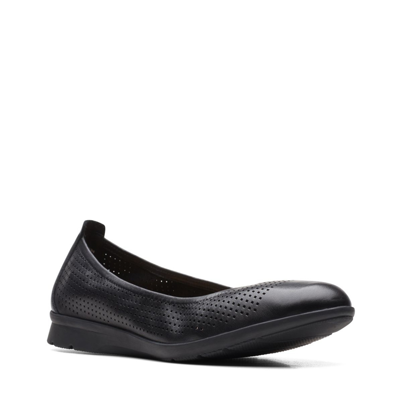 Black Clarks Jenette Ease Leather Women's Flat Shoes | 97680-FJYE