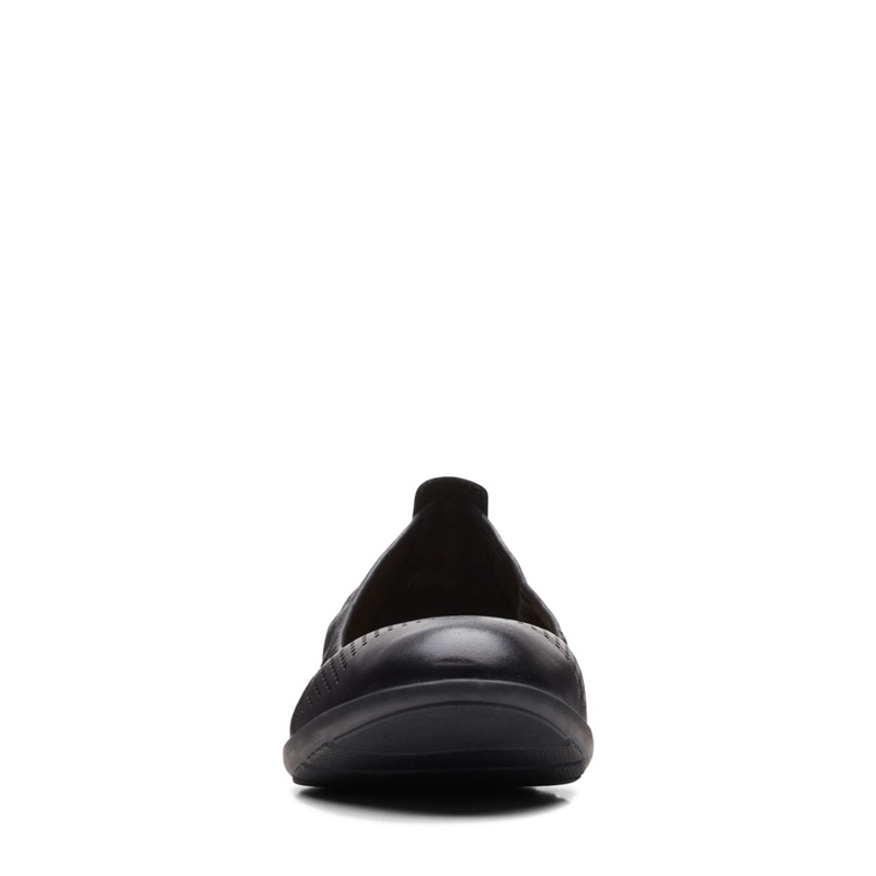 Black Clarks Jenette Ease Leather Women's Flat Shoes | 97680-FJYE