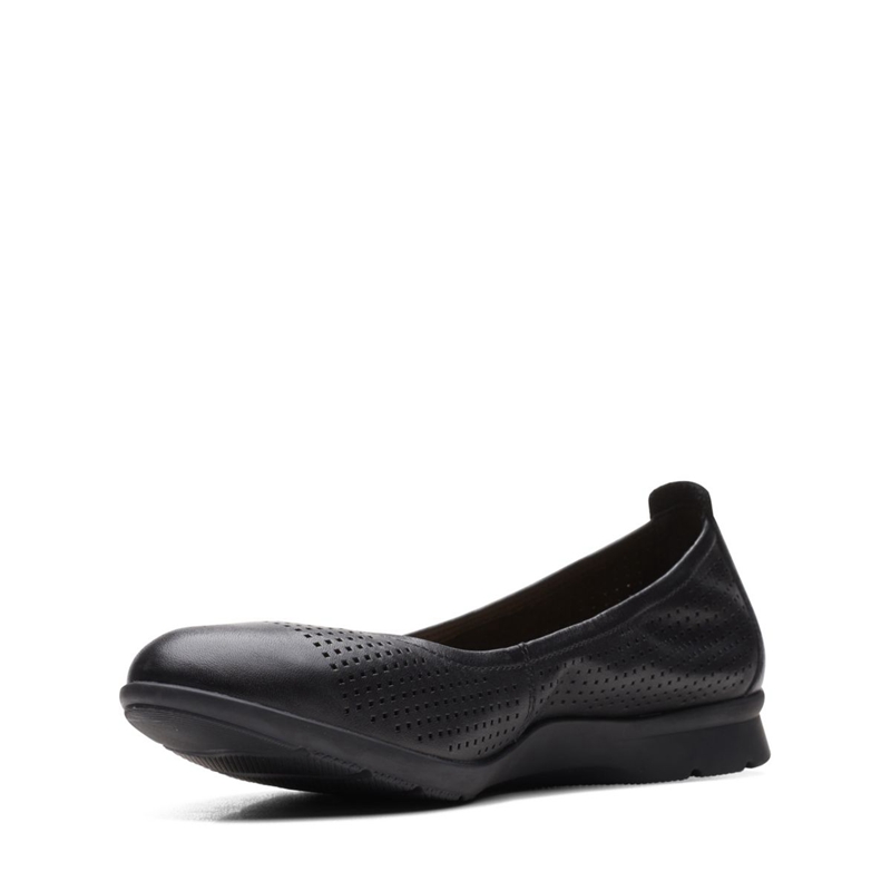 Black Clarks Jenette Ease Leather Women's Flat Shoes | 97680-FJYE