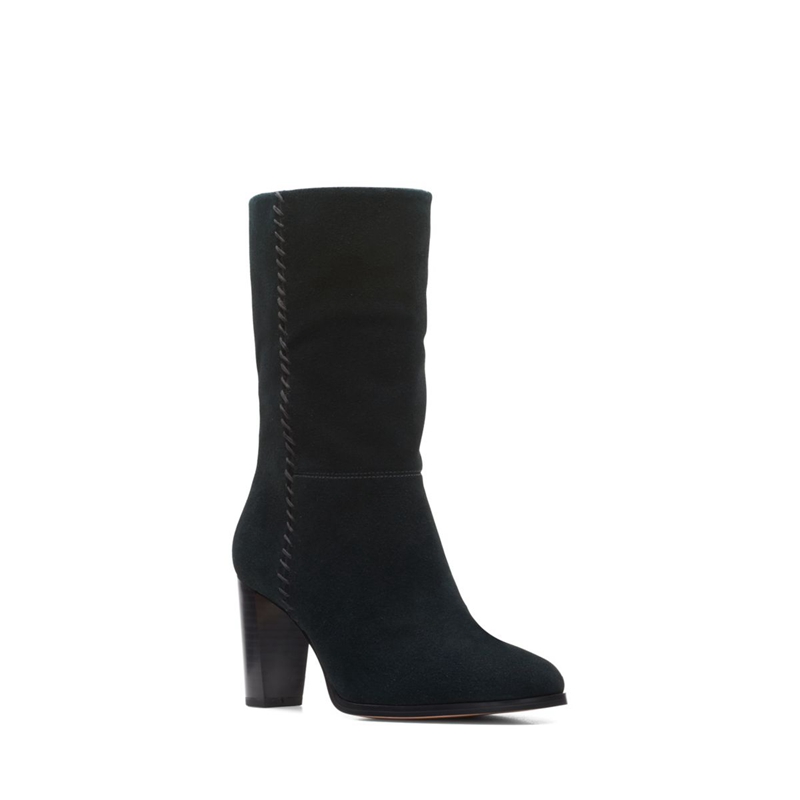 Black Clarks Karamo Mid Sde Women's Heeled Boots | 56210-DNHC