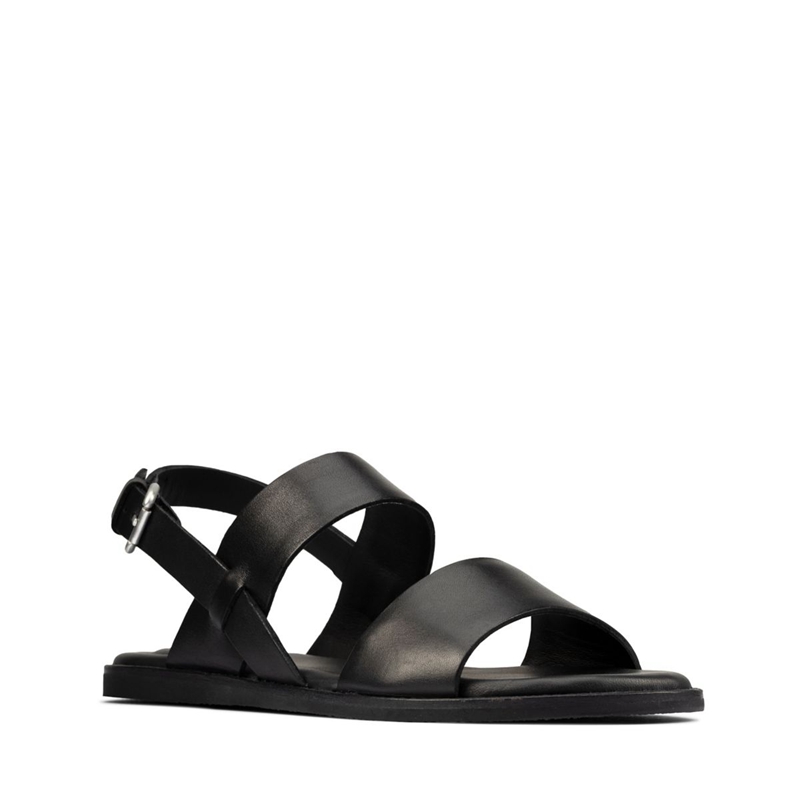 Black Clarks Karsea Strap Leather Women's Sandals | 94821-FLAU