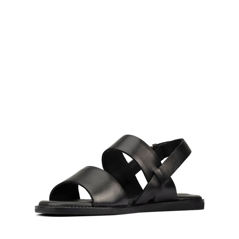 Black Clarks Karsea Strap Leather Women's Sandals | 94821-FLAU