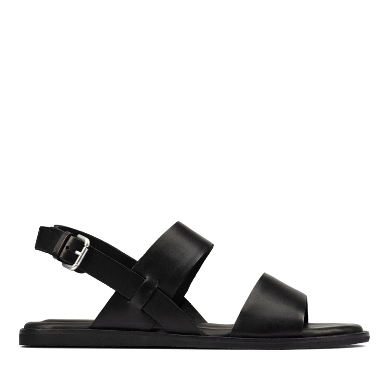 Black Clarks Karsea Strap Leather Women\'s Sandals | 94821-FLAU