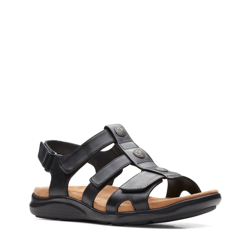 Black Clarks Kylyn Step Leather Women's Sandals | 67381-LOCE