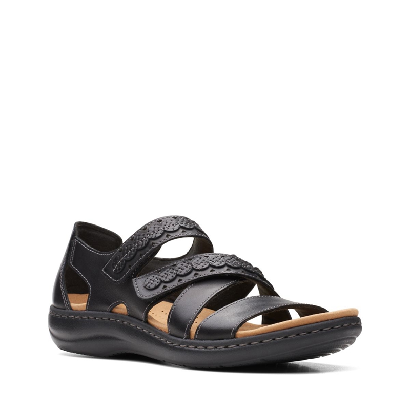 Black Clarks LaurieannHolly Leather Women's Sandals | 23971-IVSJ