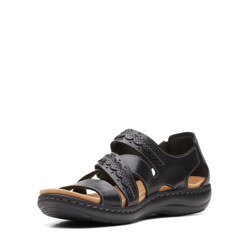 Black Clarks LaurieannHolly Leather Women's Sandals | 23971-IVSJ