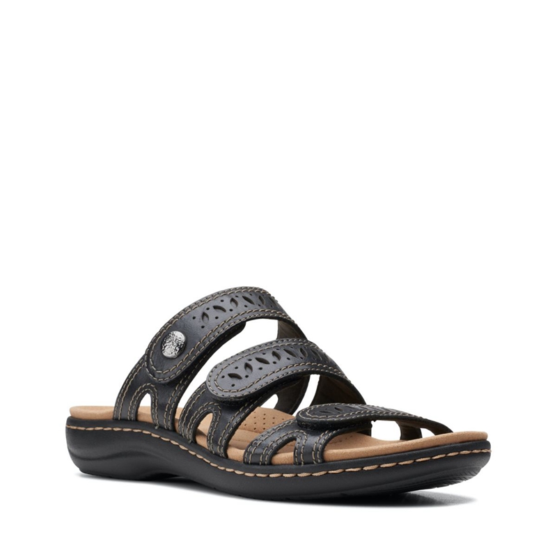 Black Clarks Laurieann Dee Leather Women's Sandals | 12675-CFSN