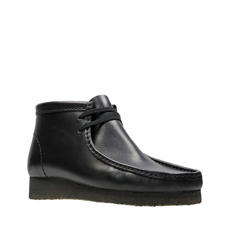 Black Clarks Leather Men's Desert Boots | 64187-TENF