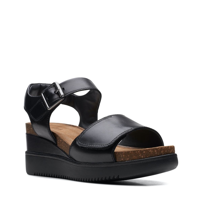 Black Clarks Lizby Strap Leather Women's Sandals | 72458-RMSJ