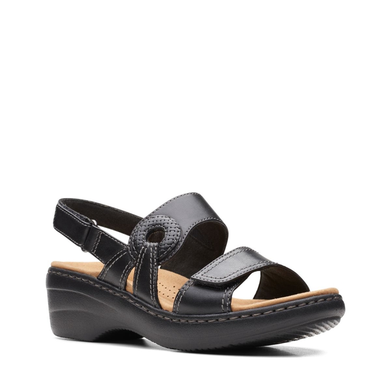 Black Clarks Merliah Opal Leather Women's Sandals | 42376-VZXO