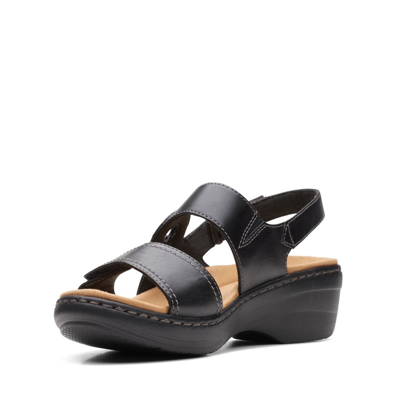 Black Clarks Merliah Opal Leather Women's Sandals | 42376-VZXO