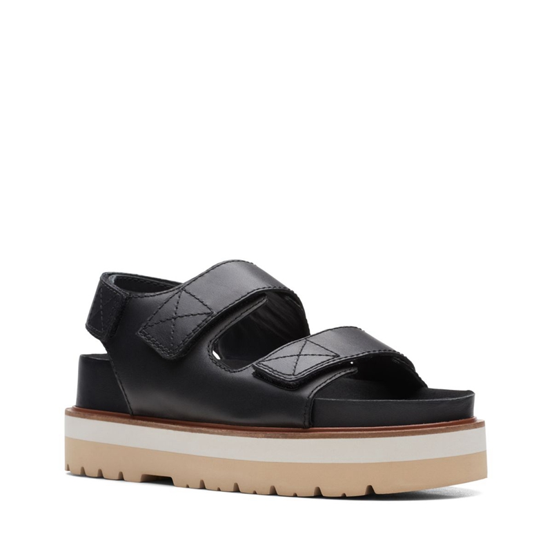 Black Clarks Orianna Sea Leather Women's Sandals | 93564-JVPM