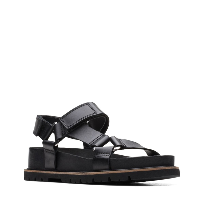 Black Clarks Orianna Sporty Leather Women's Sandals | 14783-LUOD