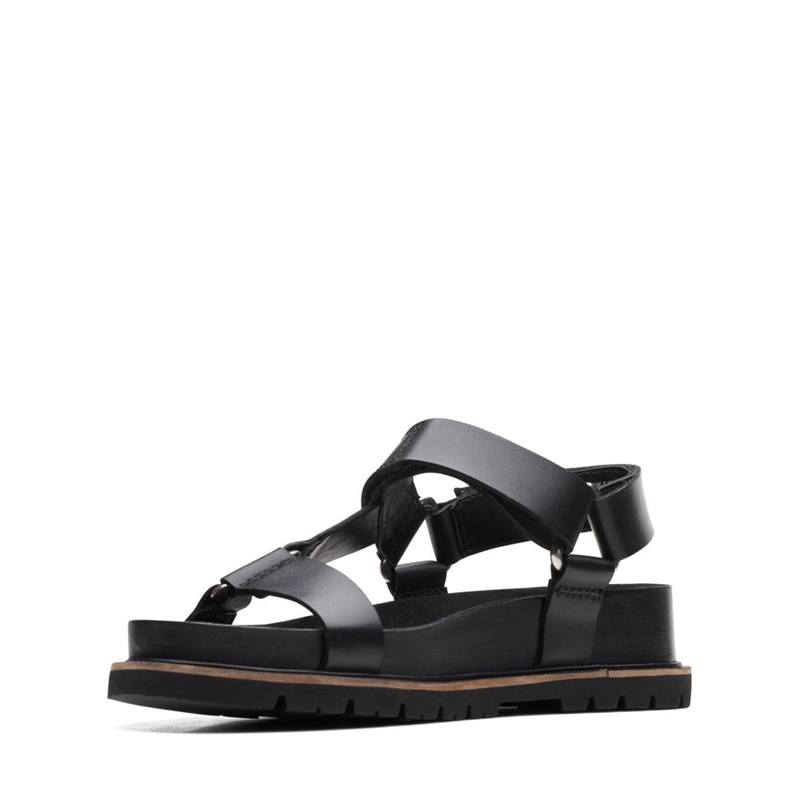 Black Clarks Orianna Sporty Leather Women's Sandals | 14783-LUOD