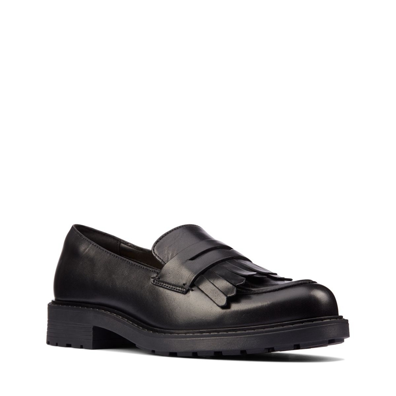 Black Clarks Orinoco 2 Blk HiShine Lea Women's Loafers | 38054-FBJS