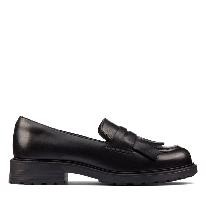 Black Clarks Orinoco 2 Blk HiShine Lea Women\'s Loafers | 38054-FBJS