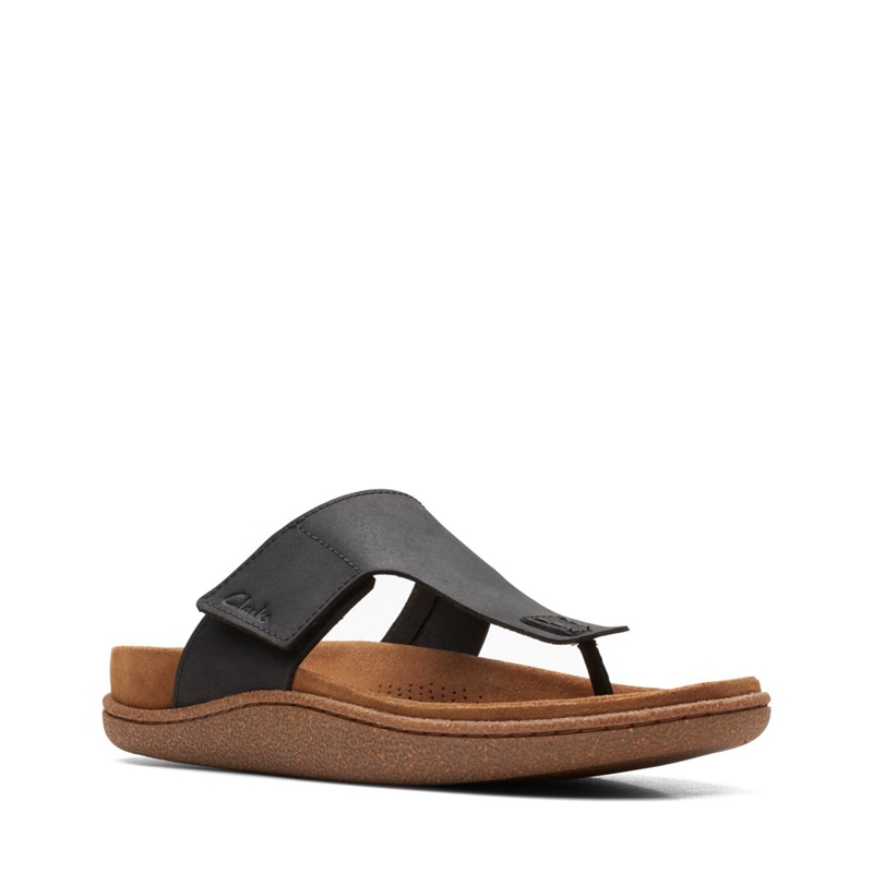 Black Clarks Pilton Post Leather Men's Sandals | 03258-JEGT