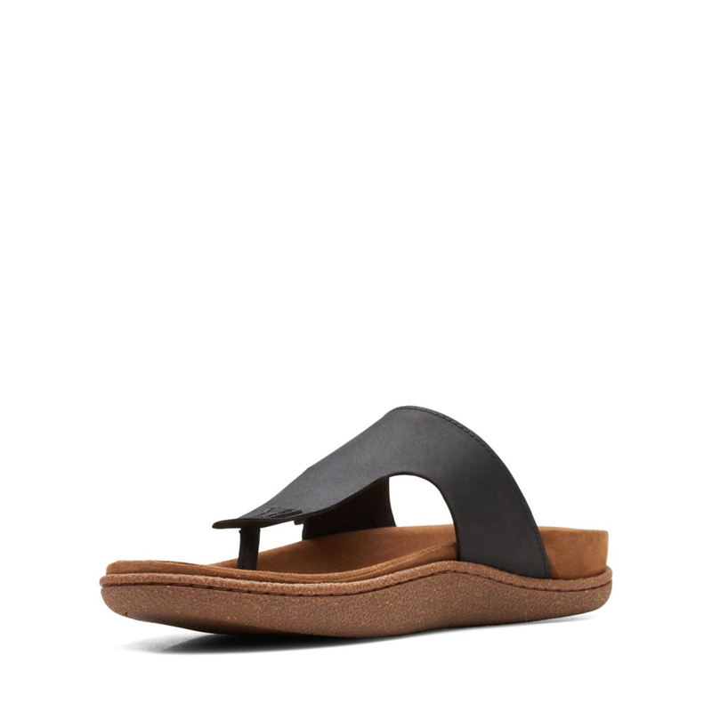 Black Clarks Pilton Post Leather Men's Sandals | 03258-JEGT