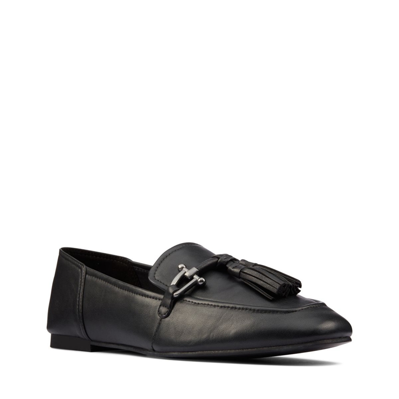 Black Clarks Pure 2 Tassel Leather Women's Flat Shoes | 16938-VBOX