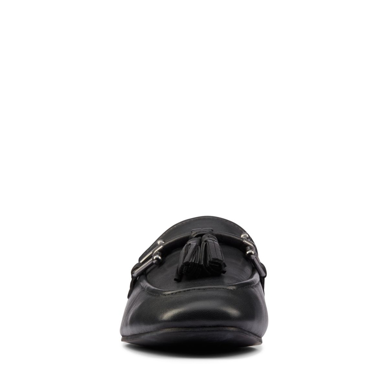 Black Clarks Pure 2 Tassel Leather Women's Flat Shoes | 16938-VBOX