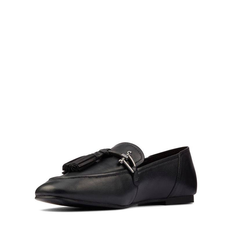 Black Clarks Pure 2 Tassel Leather Women's Flat Shoes | 16938-VBOX