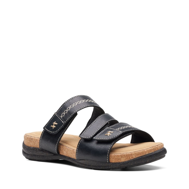 Black Clarks Roseville Bay Leather Women's Sandals | 01649-DHCE