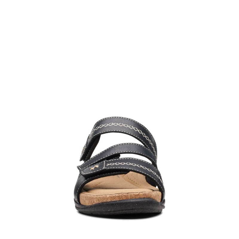 Black Clarks Roseville Bay Leather Women's Sandals | 01649-DHCE