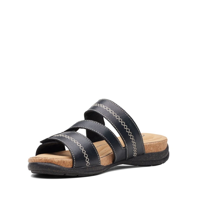 Black Clarks Roseville Bay Leather Women's Sandals | 01649-DHCE